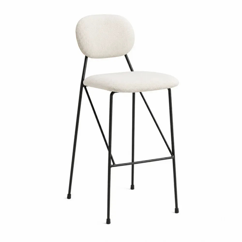 Taburete de bar con respaldo tapizado asiento acolchado estructura metálica negra 45 cm x 50 cm x 95 cm negro beige