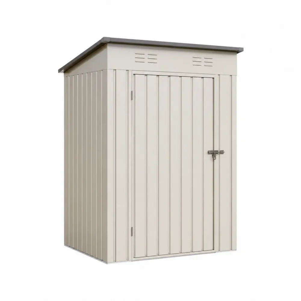 Caseta de almacenamiento exterior rectangular de acero galvanizado beige con techo inclinado gris 180 x 120 x 190 cm