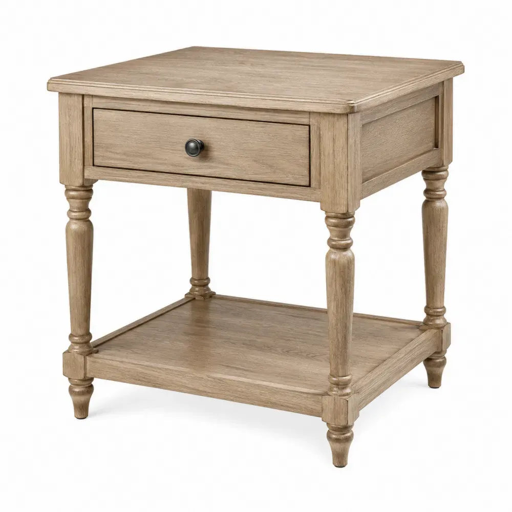 mesita de noche de madera maciza de roble con cajón y estante color madera natural 50 cm x 40 cm x 55 cm