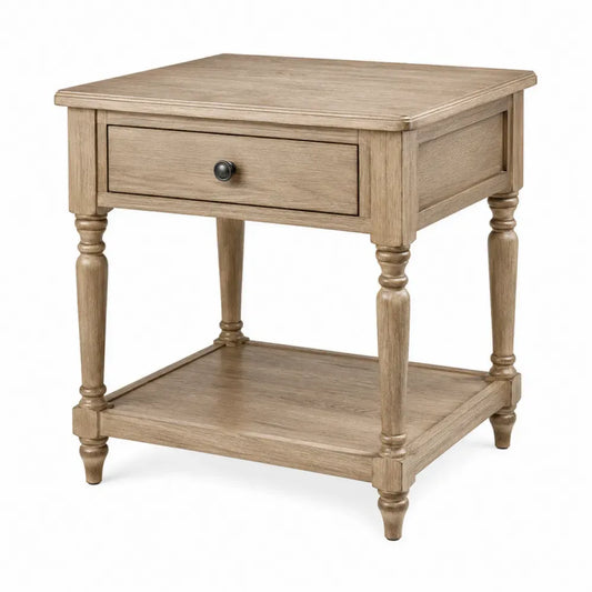 mesita de noche de madera maciza de roble con cajón y estante color madera natural 50 cm x 40 cm x 55 cm