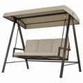 Columpio de exterior de 3 plazas con toldo de poliéster beige y estructura de acero marrón oscuro 200 x 120 x 170 cm