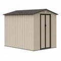 caseta de almacenamiento exterior metálica de acero galvanizado color beige con techo a dos aguas y doble puerta frontal 200 x 120 x 180 cm