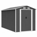 caseta de almacenamiento exterior de acero galvanizado con paneles acanalados puerta frontal abatible ventilación superior 277 cm x 191 cm x 192 cm gris oscuro blanco