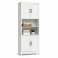 Armario de almacenamiento rectangular alto con 4 puertas y 2 compartimentos abiertos MDF blanco tiradores negros 80 x 40 x 180 cm