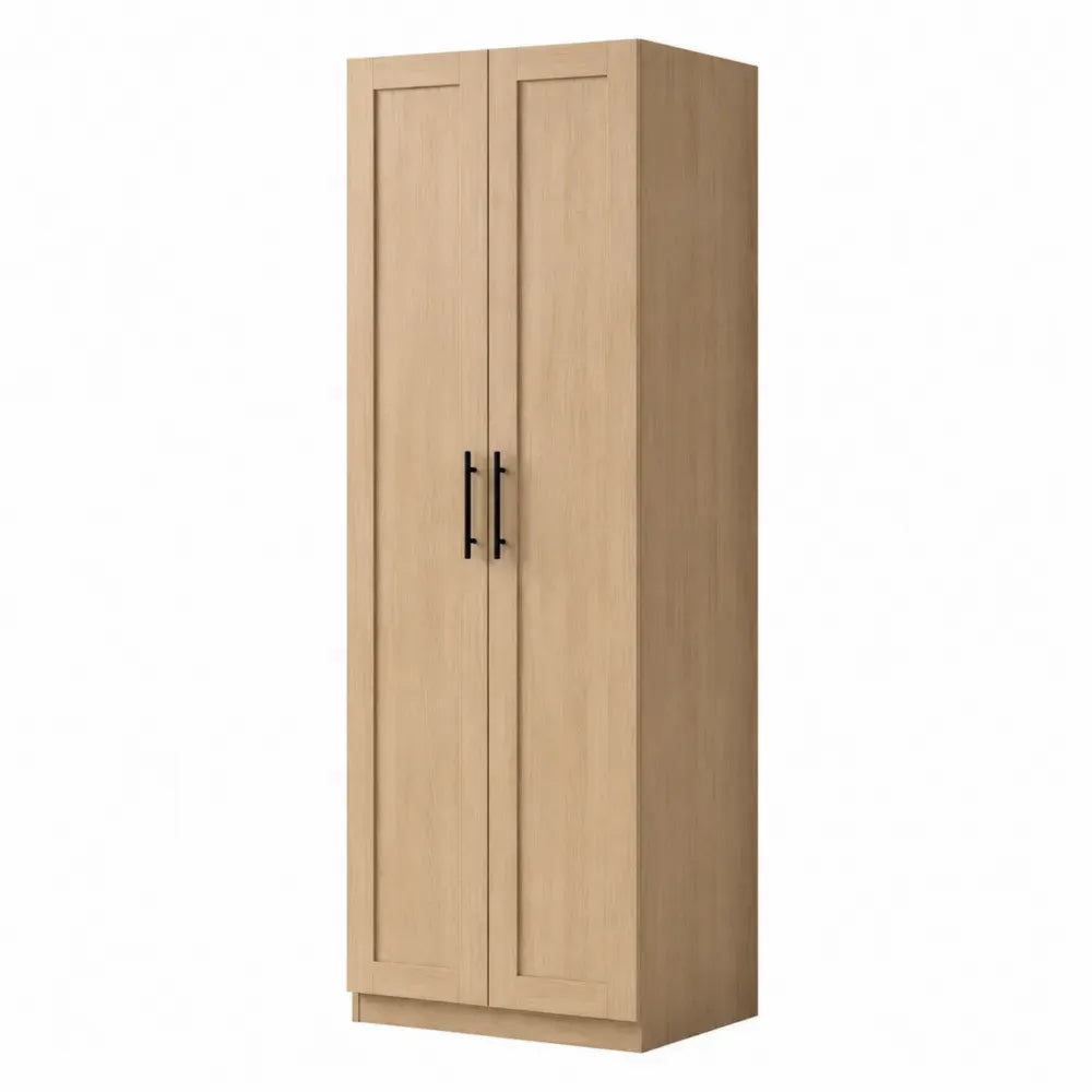 Armario de almacenamiento alto de salón MDF efecto roble claro 2 puertas 180 x 80 x 50 cm con estantes interiores
