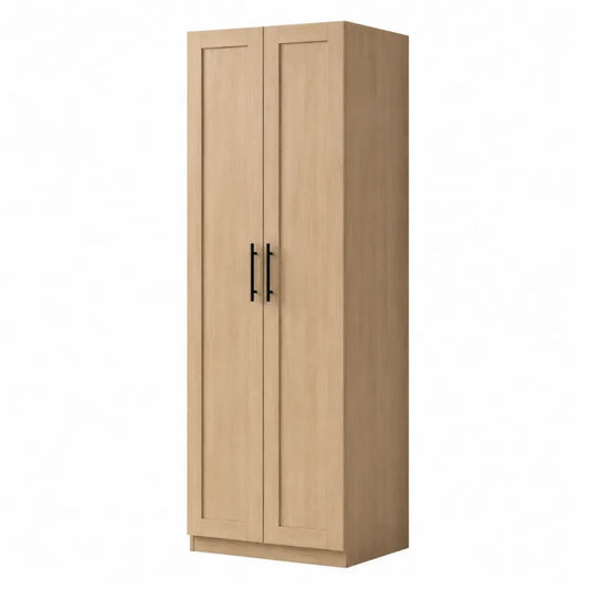 Armario de almacenamiento alto de salón MDF efecto roble claro 2 puertas 180 x 80 x 50 cm con estantes interiores