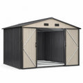 cobertizo de almacenamiento exterior de acero galvanizado con techo a dos aguas puertas dobles gris oscuro beige 300 cm x 240 cm x 210 cm